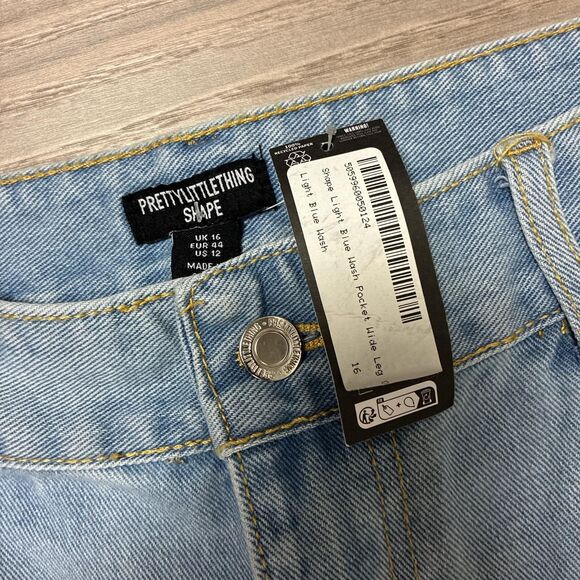 New With Tags PrettyLittleThing Shape Blue Baggy Cargo Wide Leg Jeans Size 12 - Picture 6 of 8